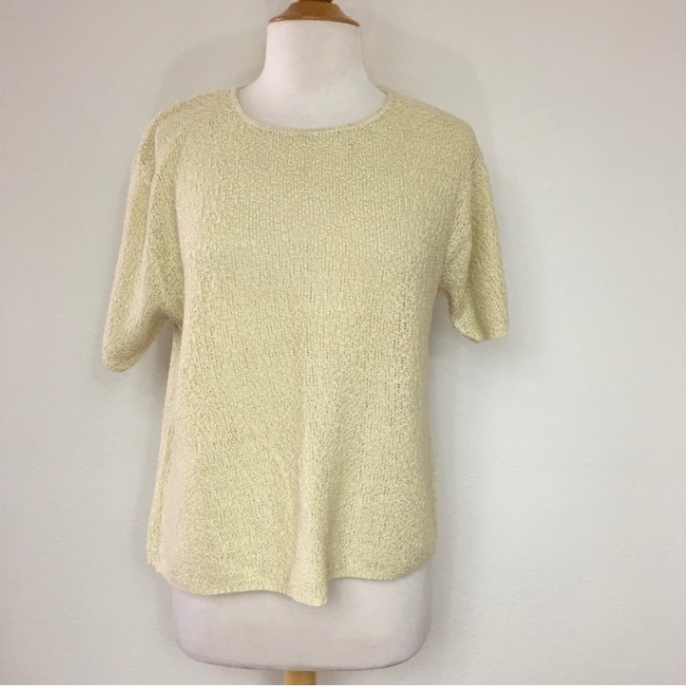 Vintage 90’s CLIO Tan Cream Cotton Rayon Knit Short Sleeve Sweater Top Size M